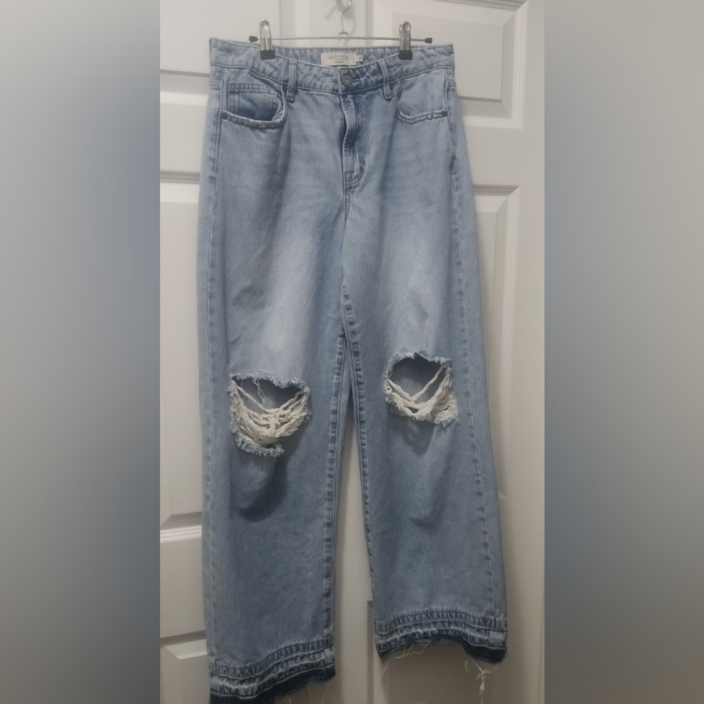Women's Wide Leg Light Blue Distressed Jeans - Picture 2 of 2